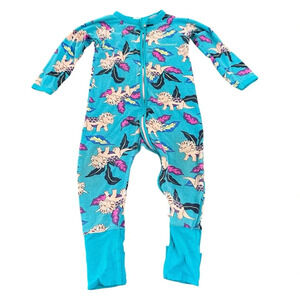 Bonds size 1 12-18 months Blue Triceratops Dinosaur Wondersuit Zip Up Pajamas